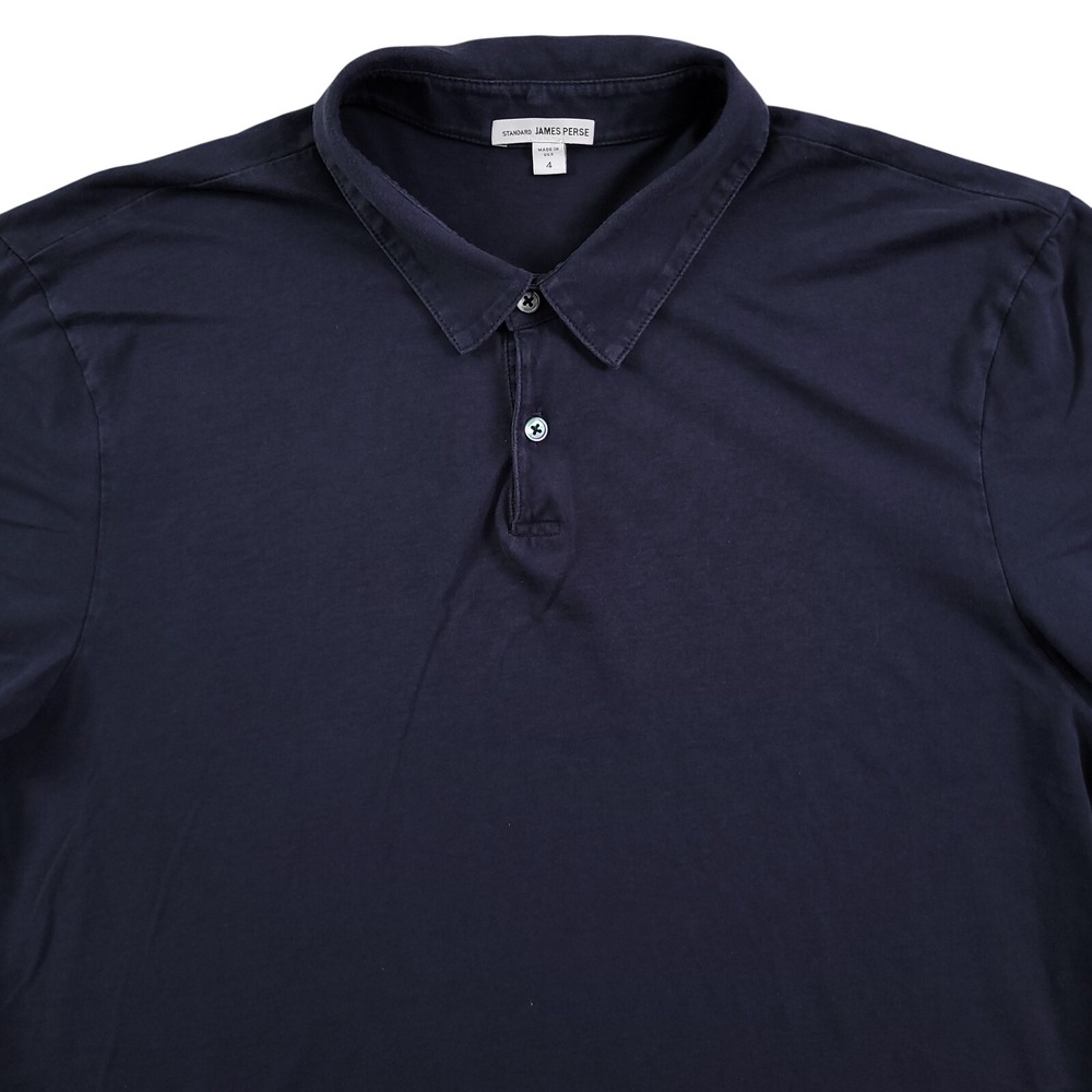 James Perse Polo Shirt Men XL 4 Navy Blue Sueded Jersey Supima Standard USA Made